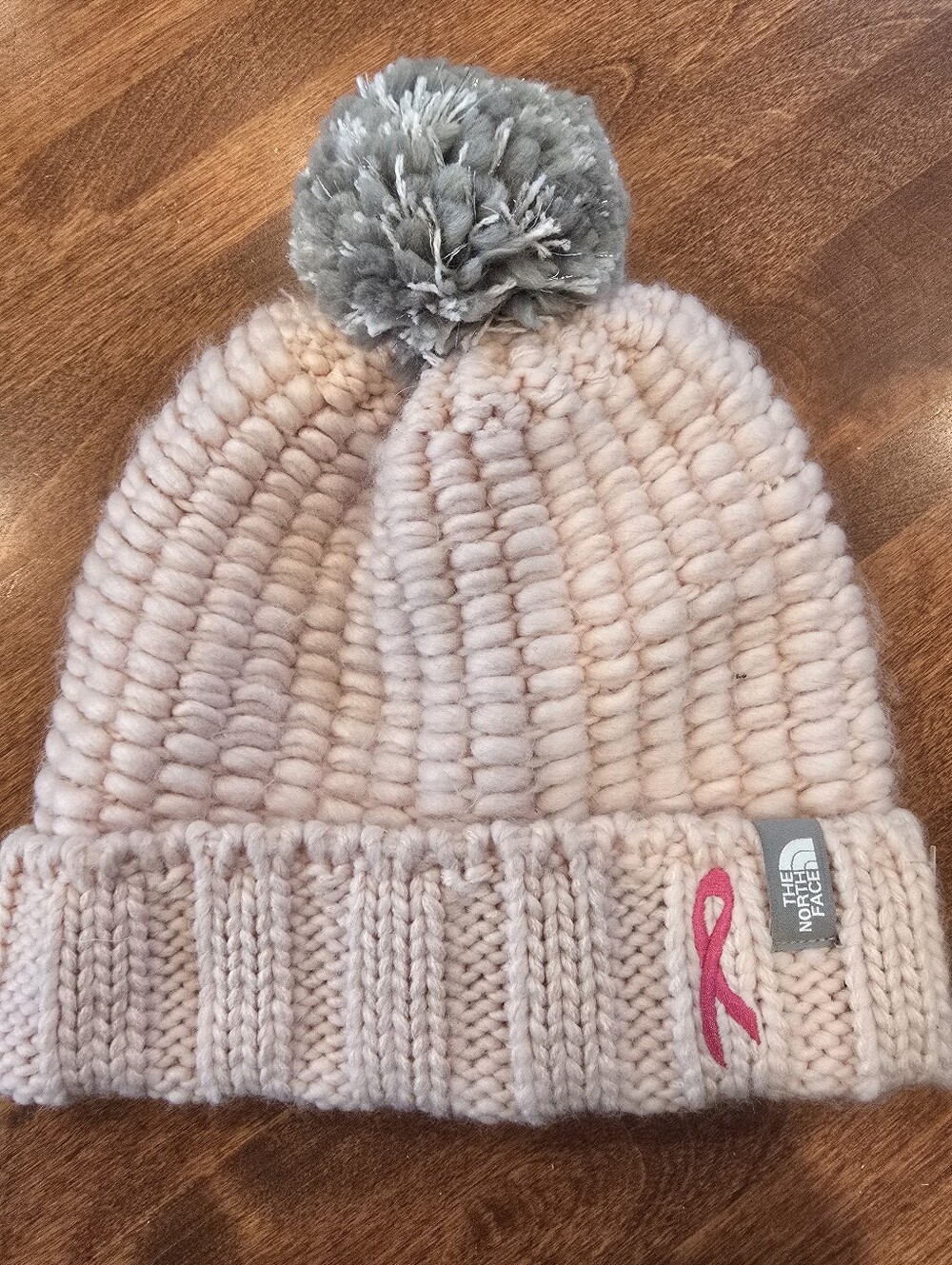 The North Face Breast Cancer Pink Ribbon Pom Pom Hat Beanie Pink/Gray Sparkle OS